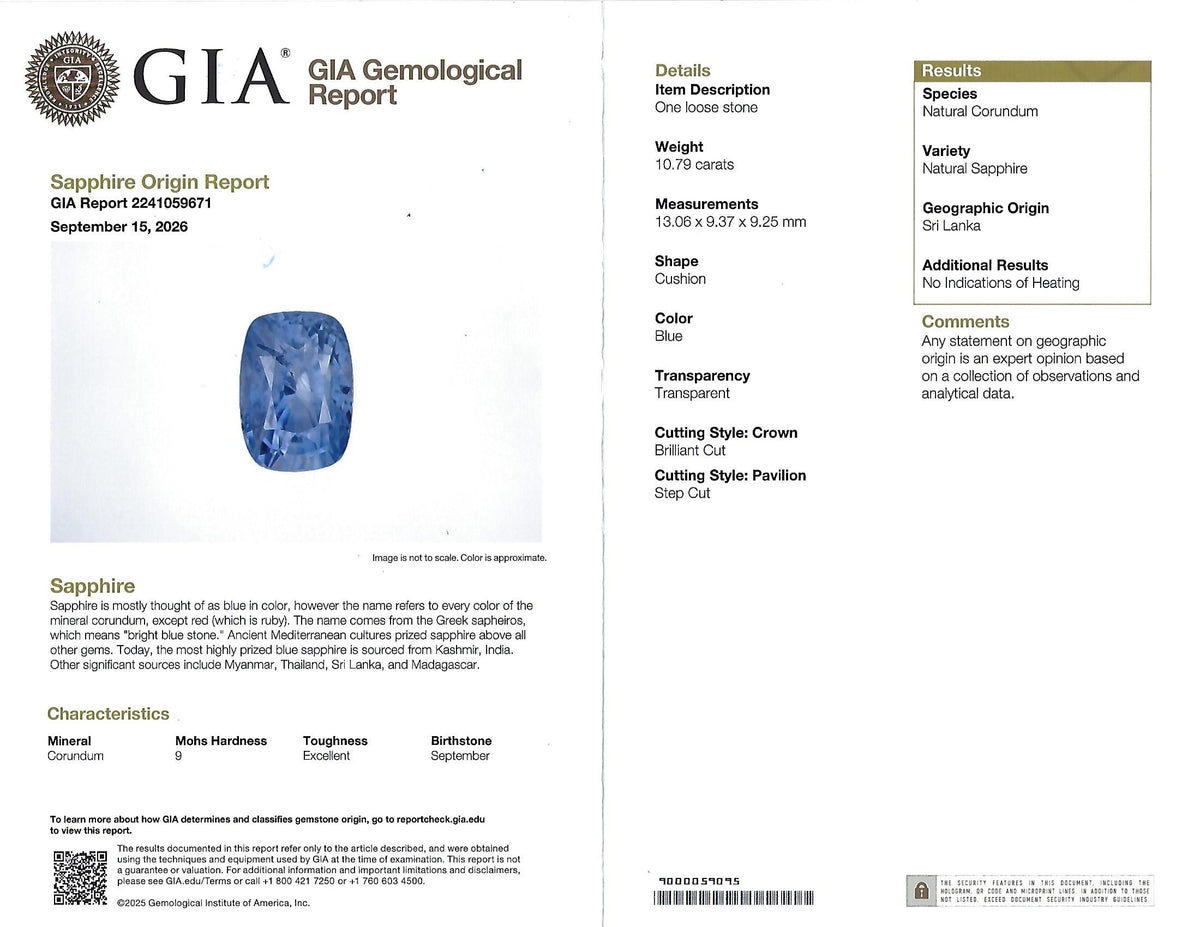 RARE 10.79ct GIA Ceylon No Heat Sapphire & 0.64ct Diamond Platinum Ring Size 6.5