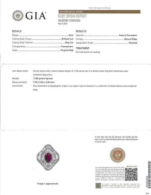 1.38ct GIA Thai No Heat Ruby & 1.43ct Diamond Platinum Cocktail Ring, Size 6.5