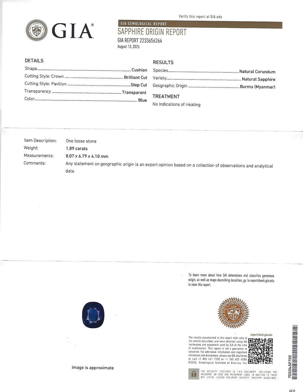 1.89ct GIA Burma No Heat Blue Sapphire & 0.54ct Diamond Platinum Ring Size 7.5