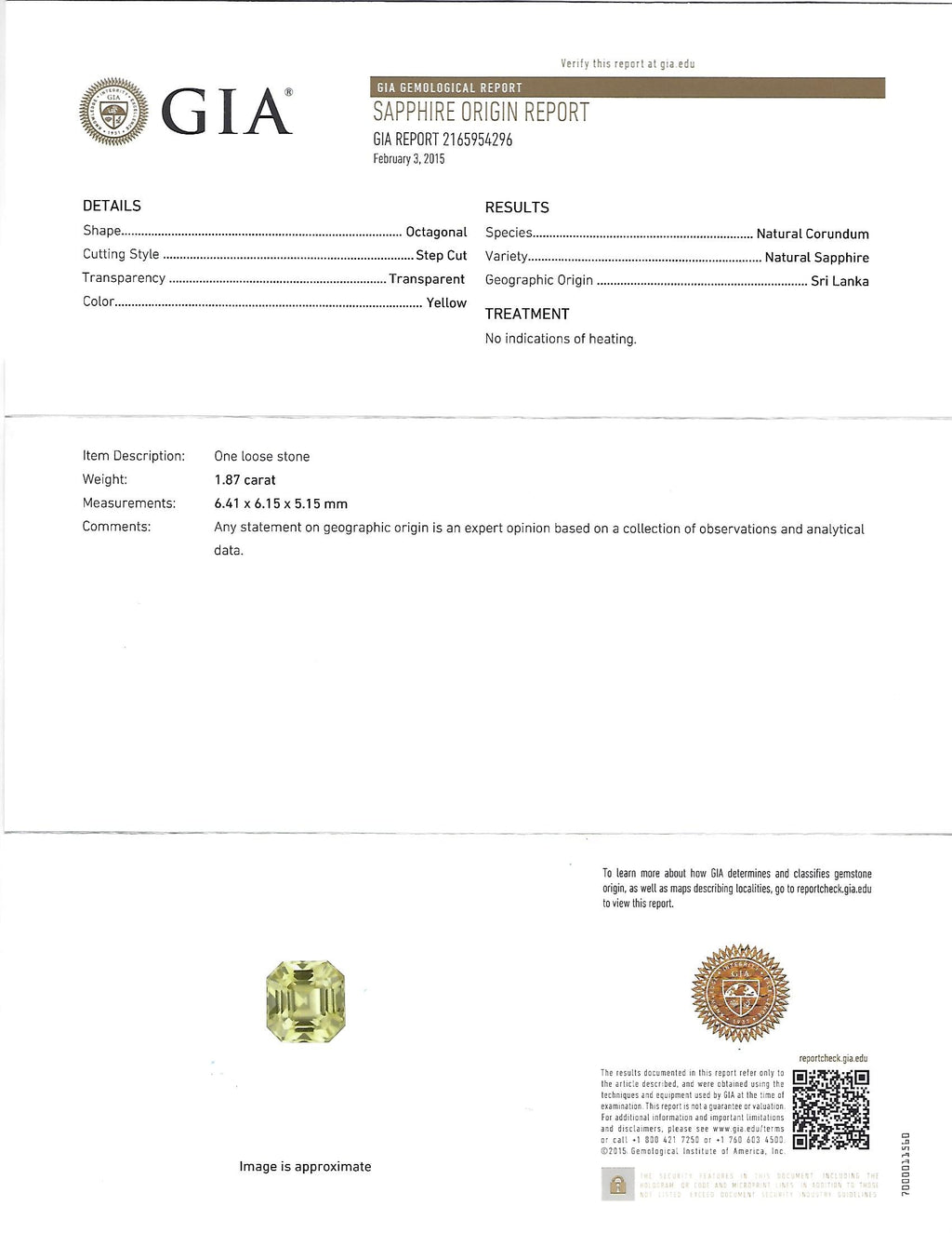 1.87ct GIA Ceylon No Heat Yellow Sapphire 0.45ct Diamond Platinum Ring Size 5.75