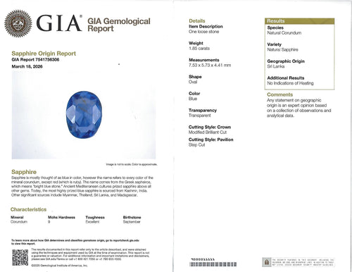 1.85ct GIA Ceylon No Heat Blue Sapphire & 0.60ct Diamond Platinum Ring Size 7