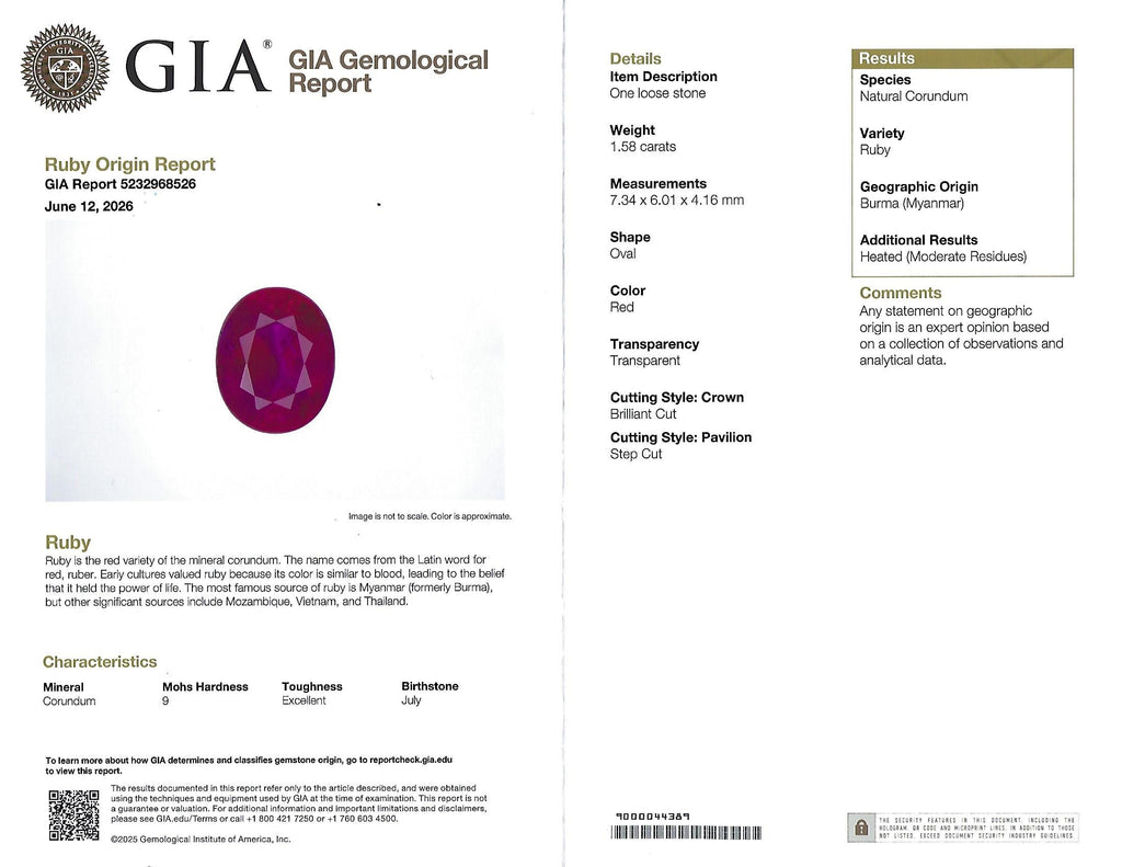 Fine Intense Red 1.58ct GIA Burma Ruby & 0.39ct Diamond Platinum Ring, Size 6.25