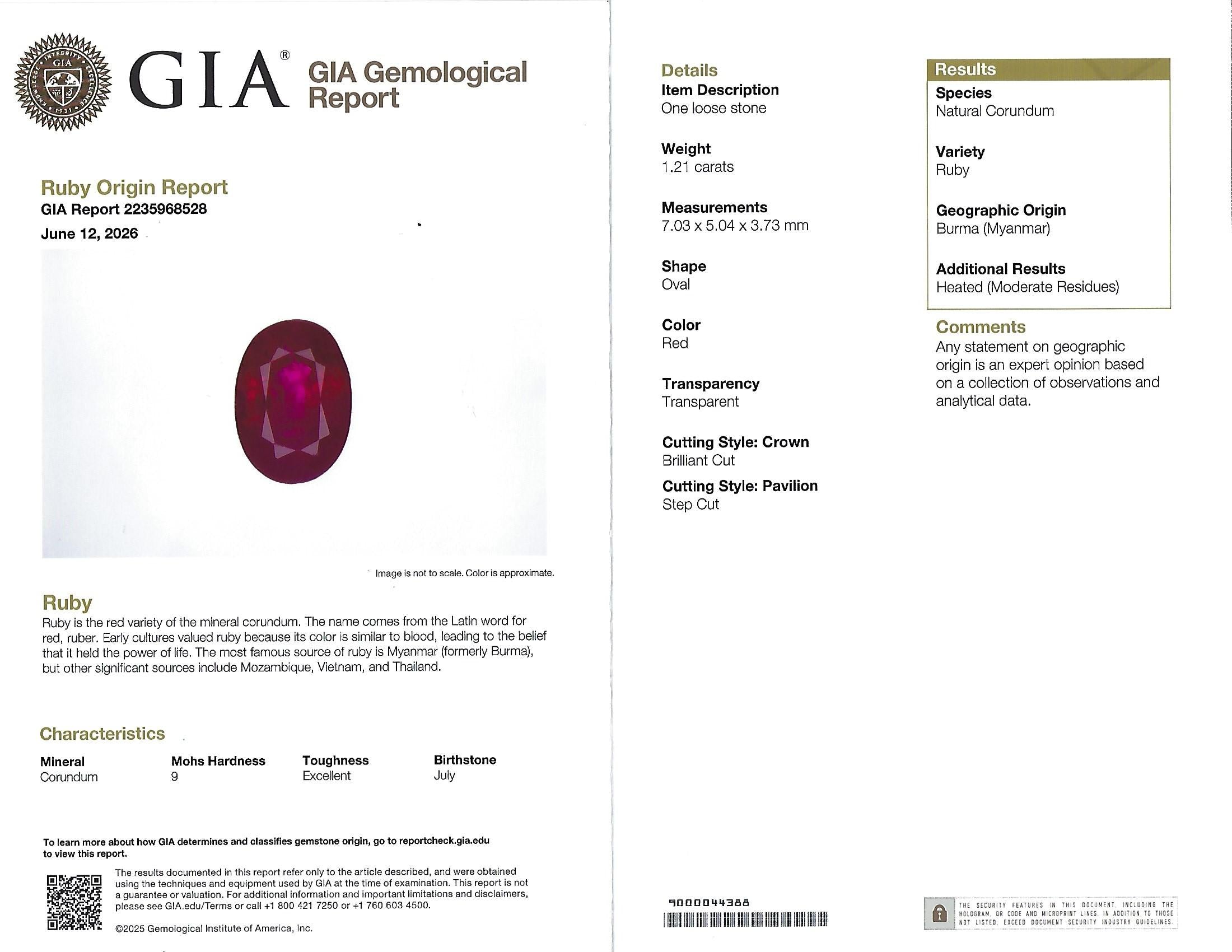 Vintage 1.21ct GIA Certified Burma Ruby & 1.99ct Diamond Platinum Ring, Size 6