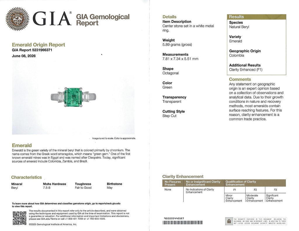 Fine 1.98ct GIA Colombian Emerald & 0.28ct Diamond Platinum Ring, Size 6.25