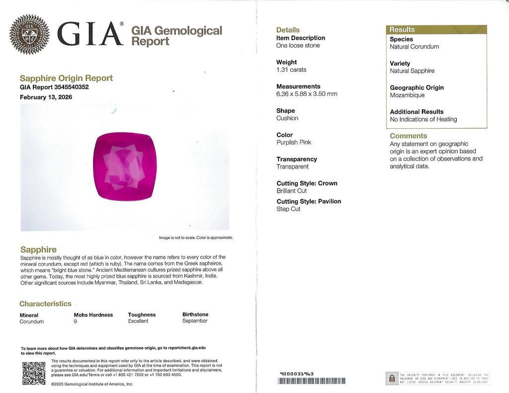 Rare 1.31ct GIA No Heat Pink Sapphire & 0.47ct Diamond Platinum Ring, Size 6.25