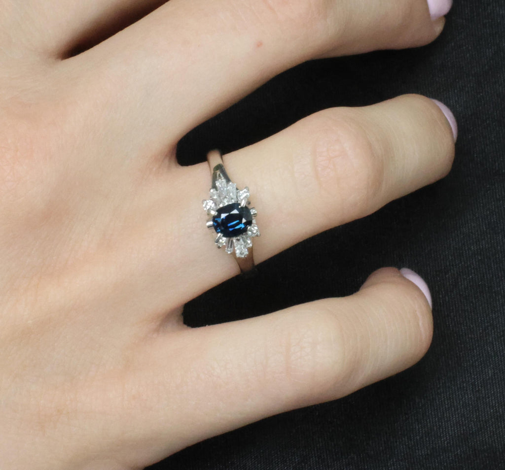 Fine 0.76ct Natural Blue Sapphire & 0.30ct Diamond Platinum Ring, Size 6.75