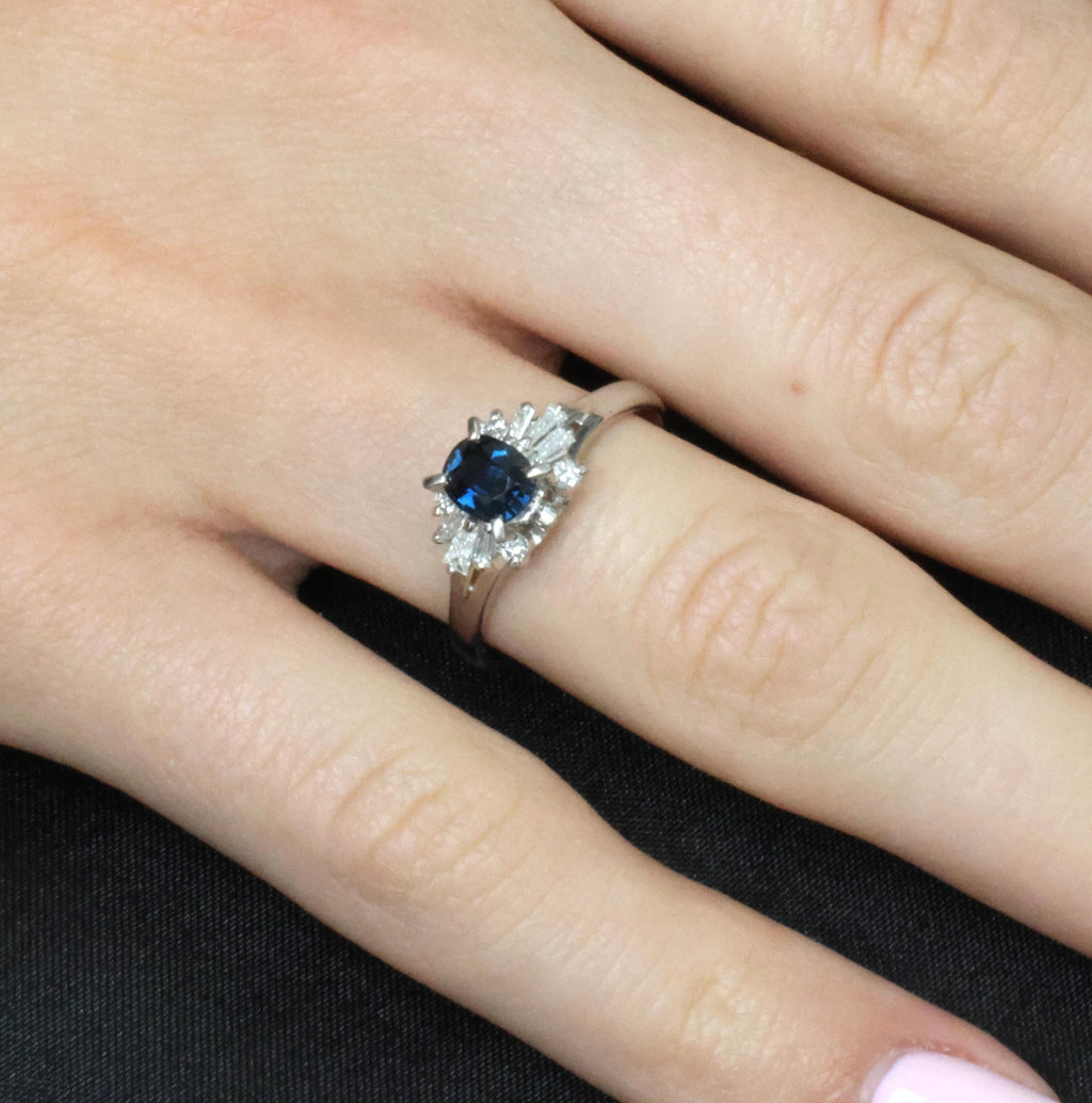 Fine 0.76ct Natural Blue Sapphire & 0.30ct Diamond Platinum Ring, Size 6.75