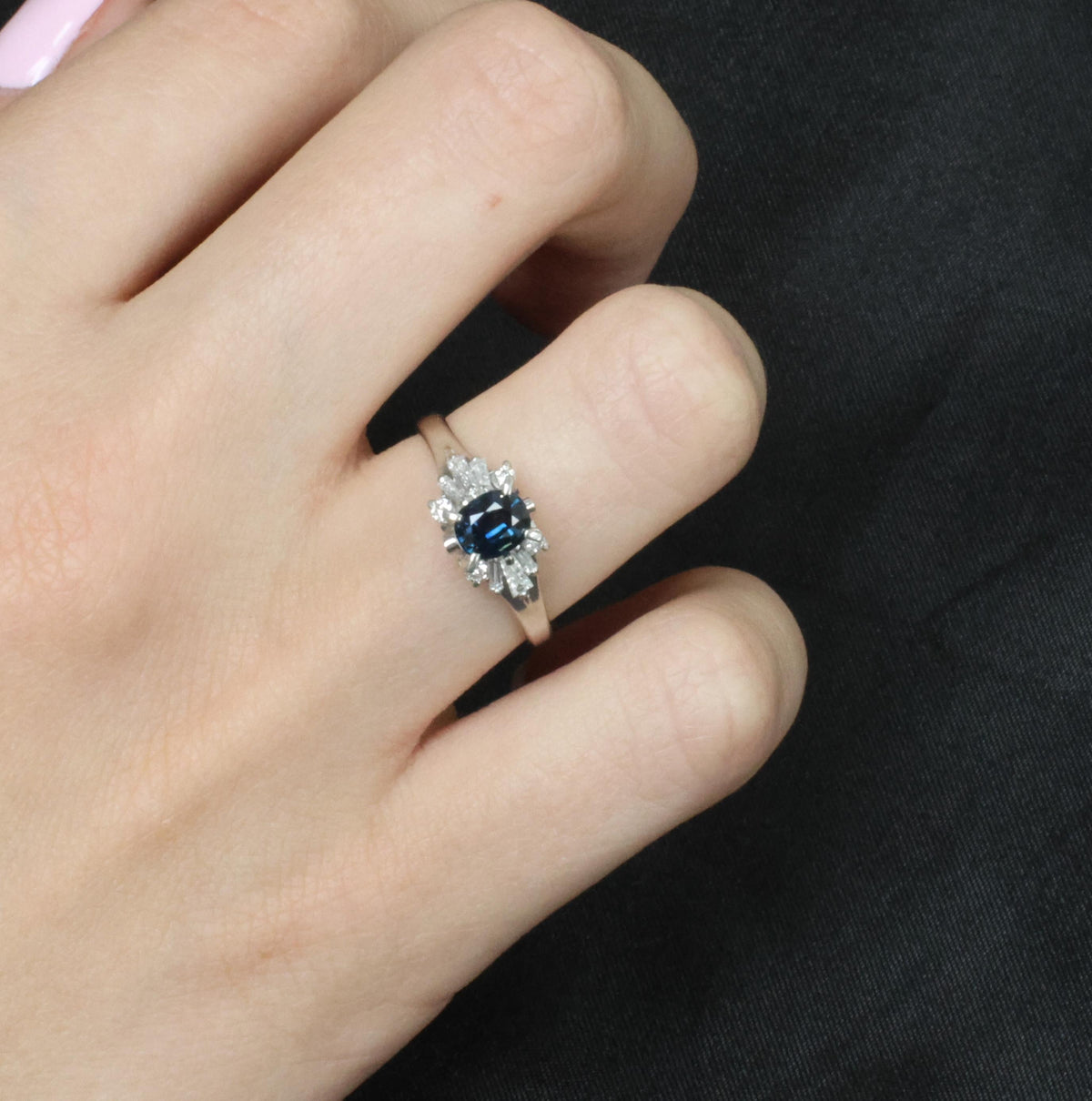 Fine 0.76ct Natural Blue Sapphire & 0.30ct Diamond Platinum Ring, Size 6.75