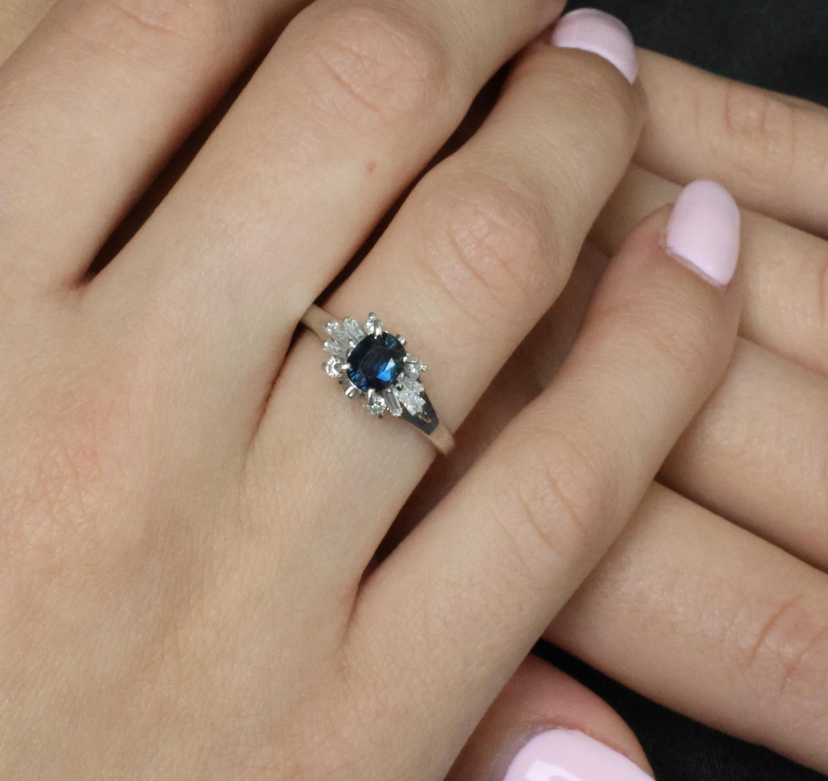 Fine 0.76ct Natural Blue Sapphire & 0.30ct Diamond Platinum Ring, Size 6.75