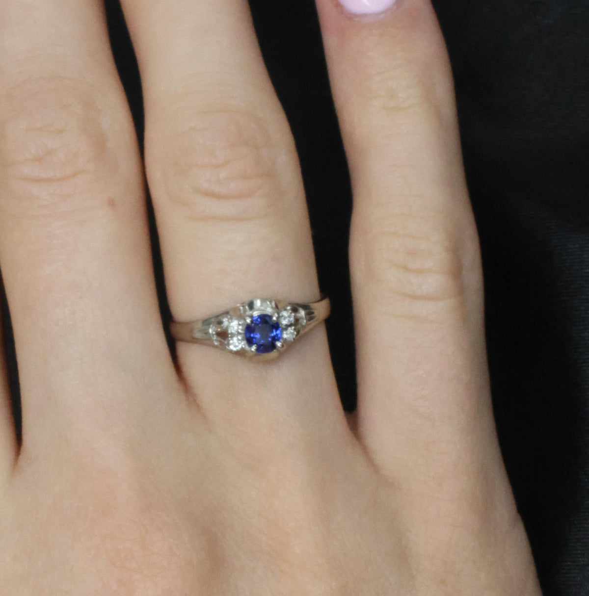 0.46ct Natural Royal Blue Sapphire & 0.51ct Diamond Platinum Ring, Size 6.5