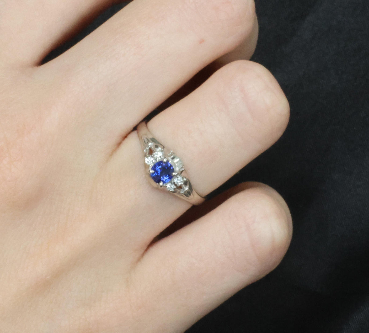 0.46ct Natural Royal Blue Sapphire & 0.51ct Diamond Platinum Ring, Size 6.5