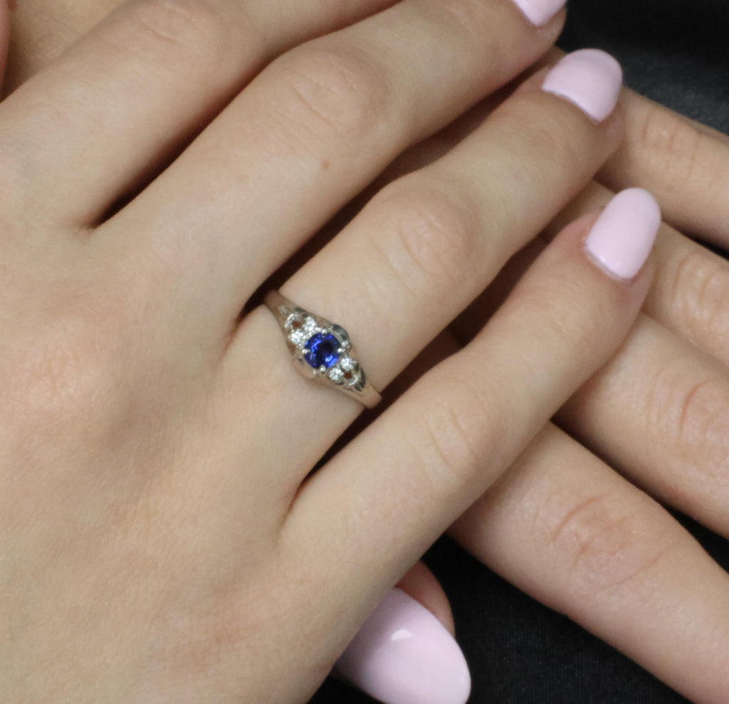 0.46ct Natural Royal Blue Sapphire & 0.51ct Diamond Platinum Ring, Size 6.5