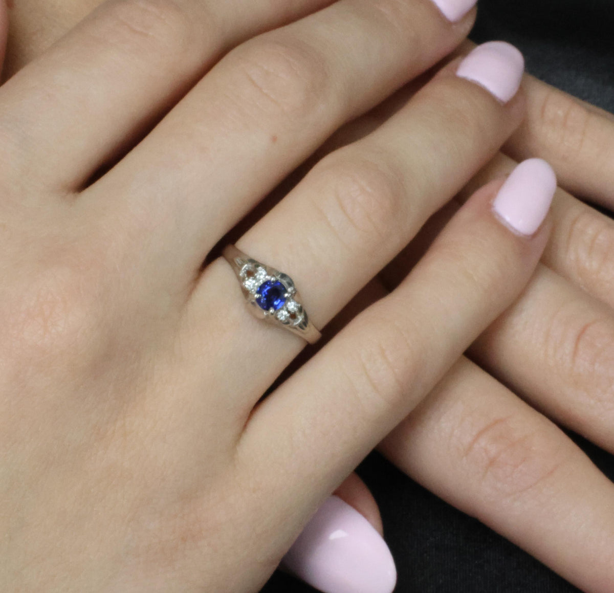 0.46ct Natural Royal Blue Sapphire & 0.51ct Diamond Platinum Ring, Size 6.5