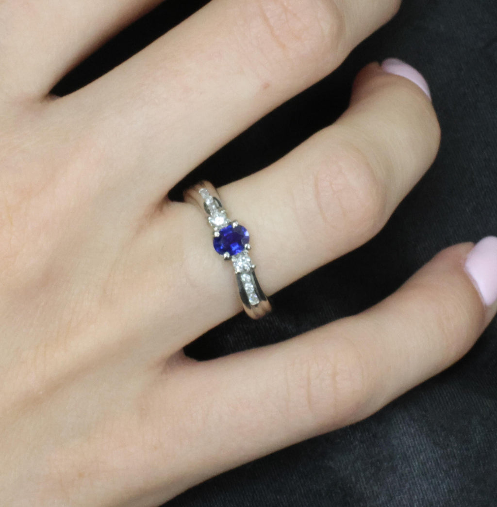 0.50ct Natural Royal Blue Sapphire & 0.21ct Diamond Platinum Wave Ring, Size 7