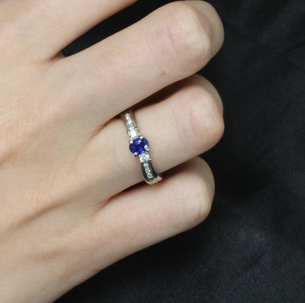 0.50ct Natural Royal Blue Sapphire & 0.21ct Diamond Platinum Wave Ring, Size 7