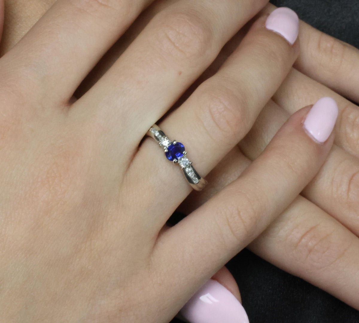 0.50ct Natural Royal Blue Sapphire & 0.21ct Diamond Platinum Wave Ring, Size 7
