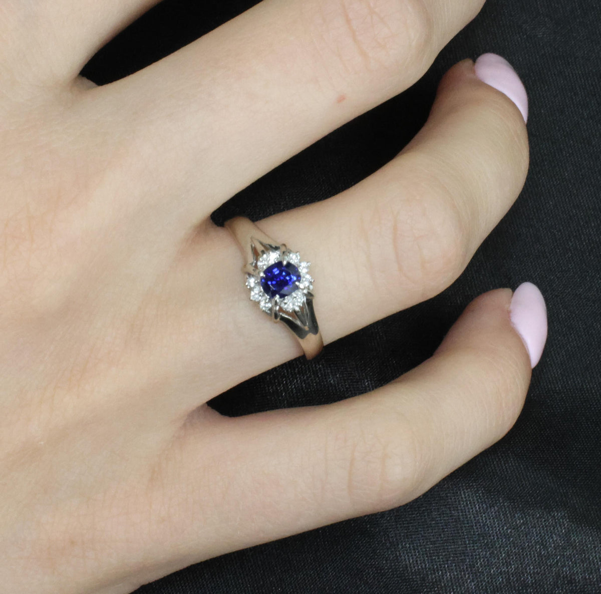 0.51ct Royal Blue Natural Sapphire & 0.10ct Diamond Platinum Ring, Size 7.75