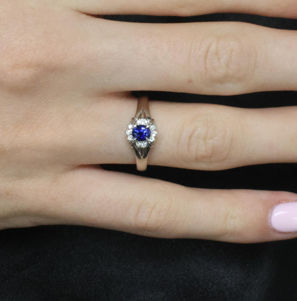 0.51ct Royal Blue Natural Sapphire & 0.10ct Diamond Platinum Ring, Size 7.75