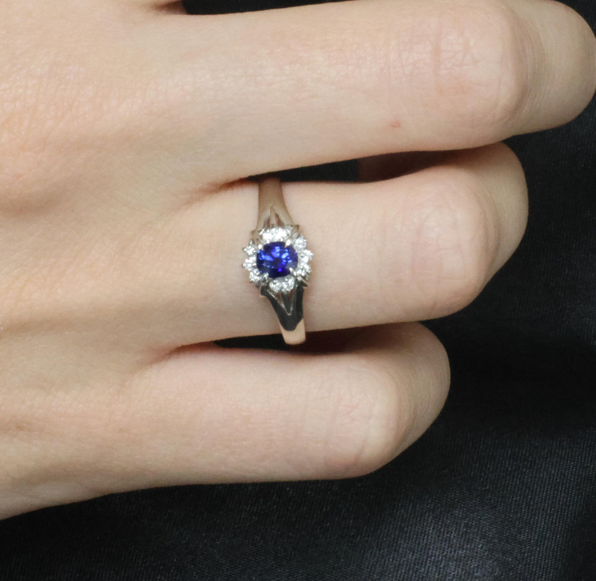 0.51ct Royal Blue Natural Sapphire & 0.10ct Diamond Platinum Ring, Size 7.75