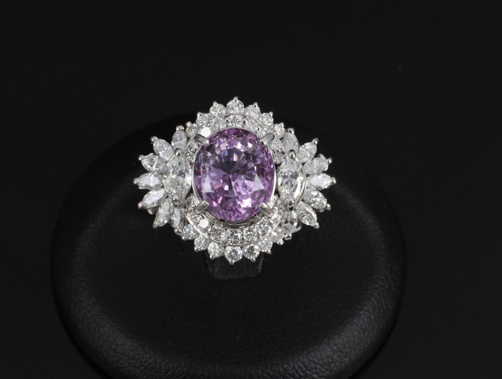 5.26ct Purple Sapphire GIA Heated Ceylon 1.43ct Diamond Platinum Ring, Size 7