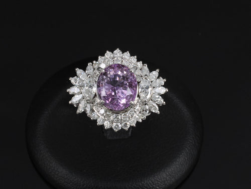 5.26ct Purple Sapphire GIA Heated Ceylon 1.43ct Diamond Platinum Ring, Size 7