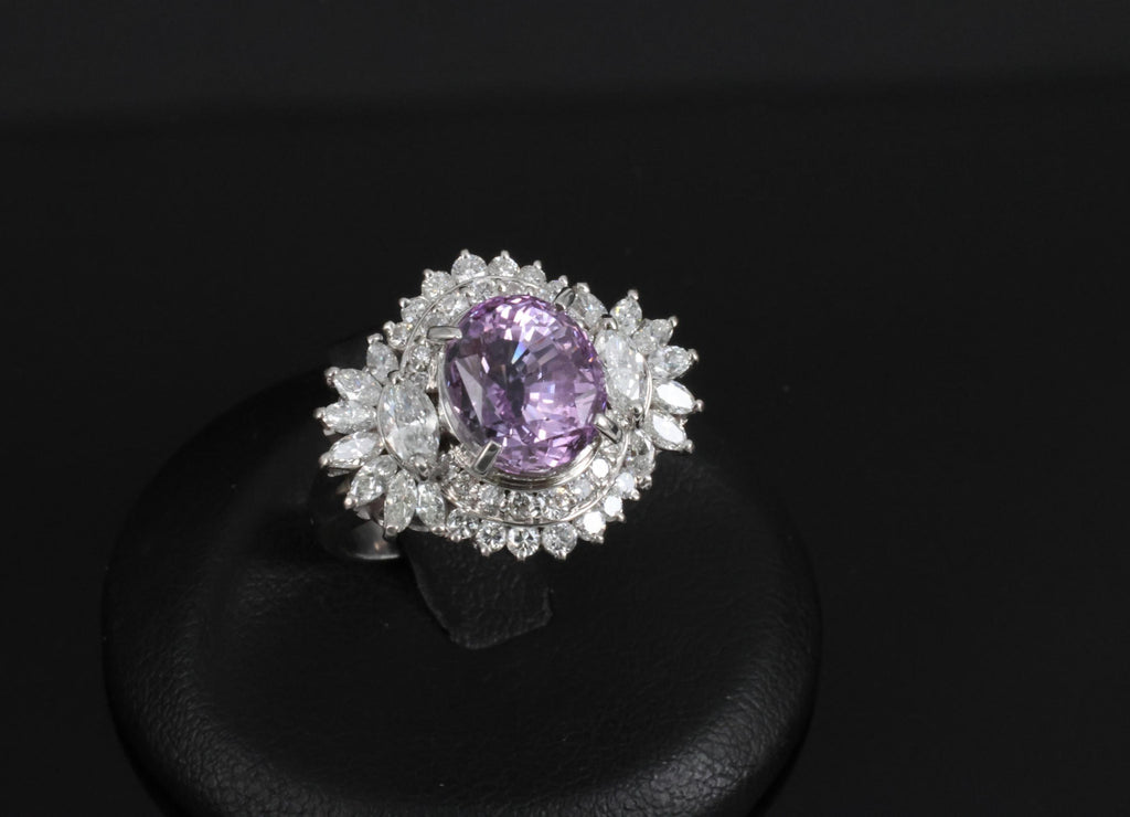 5.26ct Purple Sapphire GIA Heated Ceylon 1.43ct Diamond Platinum Ring, Size 7