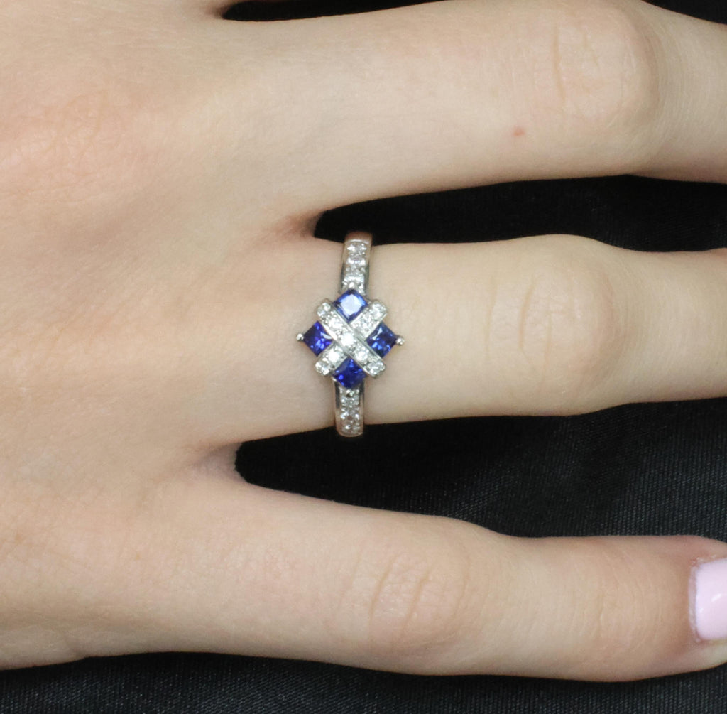 Fine 0.50ct Natural Royal Blue Sapphire & 0.25ct Diamond Platinum Ring, Size 6