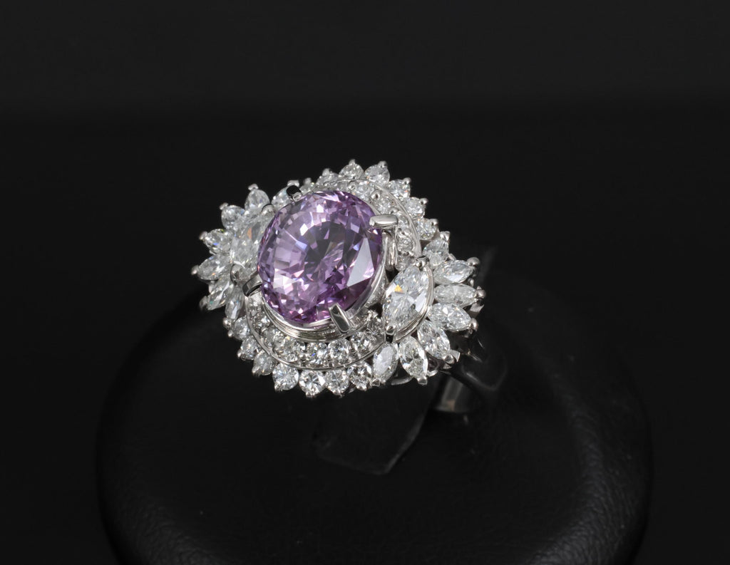 5.26ct Purple Sapphire GIA Heated Ceylon 1.43ct Diamond Platinum Ring, Size 7