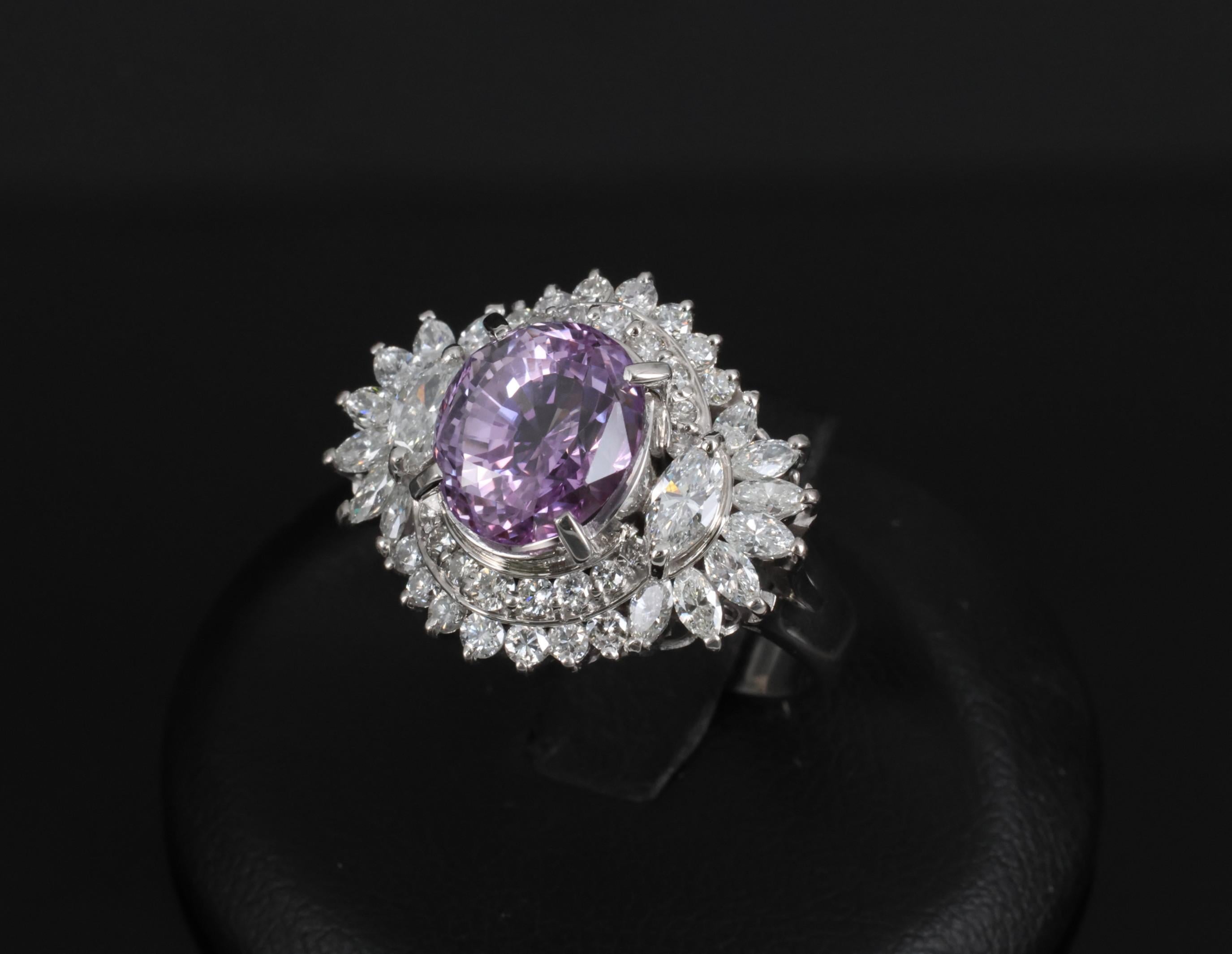5.26ct Purple Sapphire GIA Heated Ceylon 1.43ct Diamond Platinum Ring, Size 7