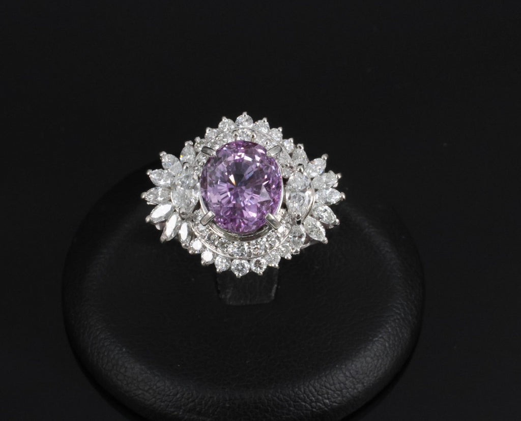 5.26ct Purple Sapphire GIA Heated Ceylon 1.43ct Diamond Platinum Ring, Size 7