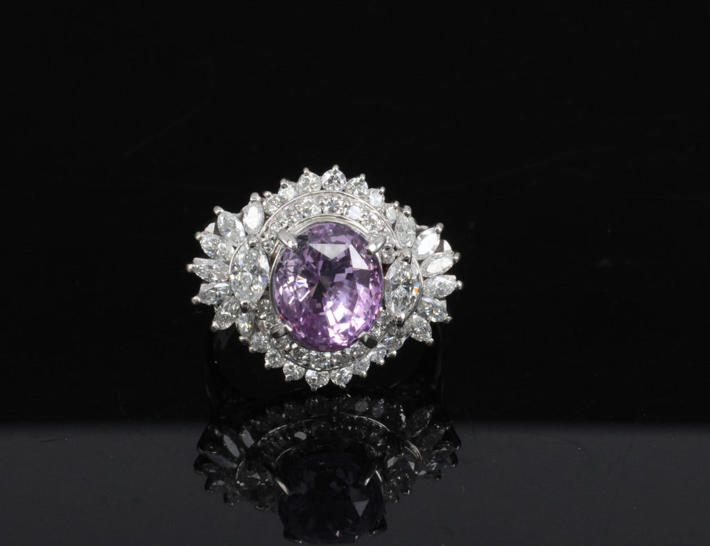 5.26ct Purple Sapphire GIA Heated Ceylon 1.43ct Diamond Platinum Ring, Size 7