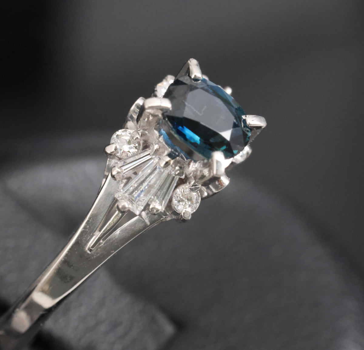 Fine 0.76ct Natural Blue Sapphire & 0.30ct Diamond Platinum Ring, Size 6.75
