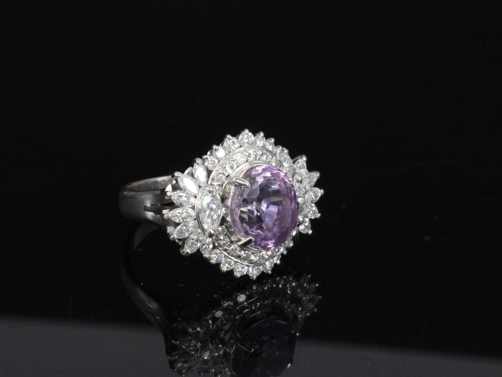5.26ct Purple Sapphire GIA Heated Ceylon 1.43ct Diamond Platinum Ring, Size 7