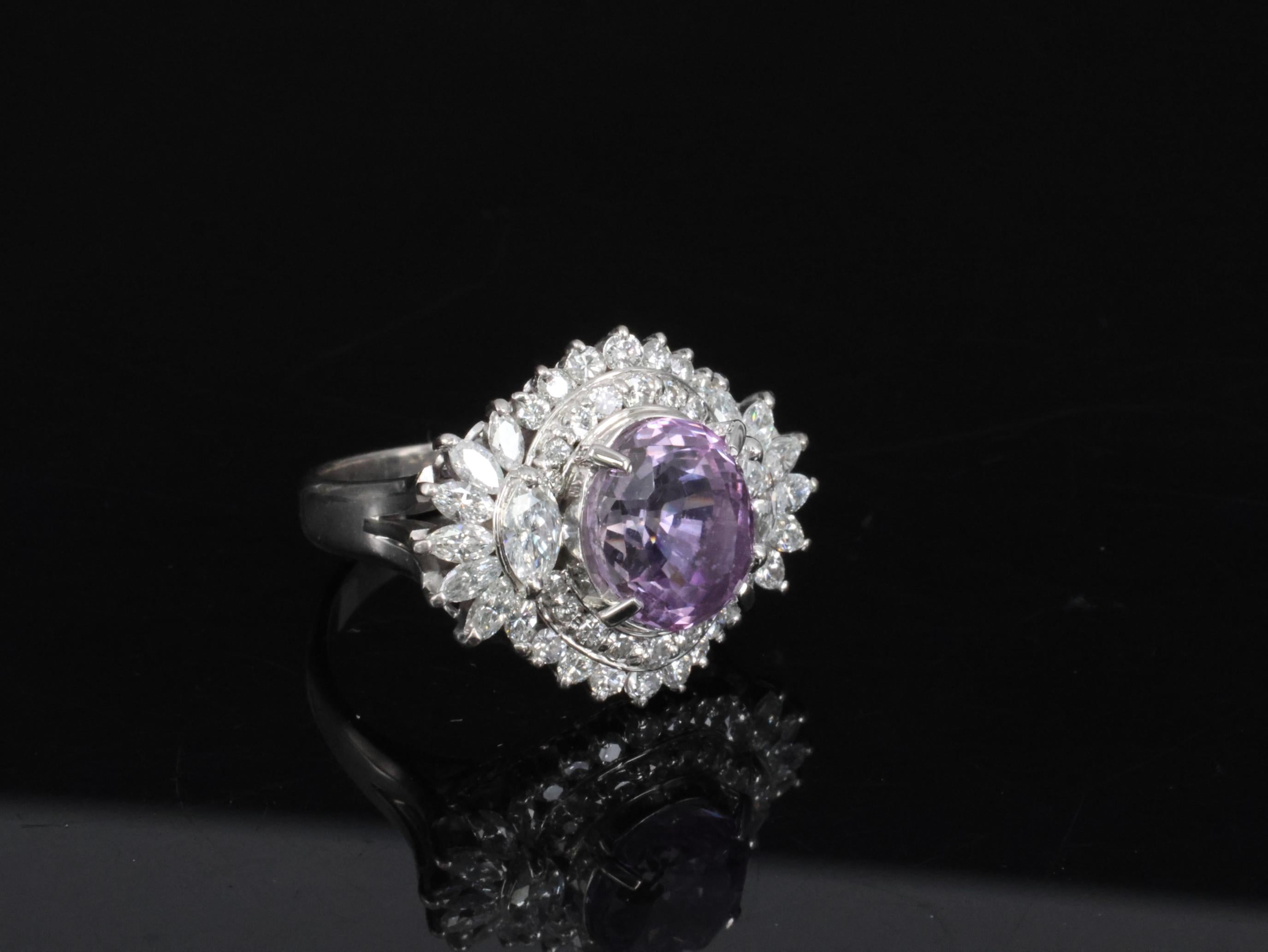 5.26ct Purple Sapphire GIA Heated Ceylon 1.43ct Diamond Platinum Ring, Size 7