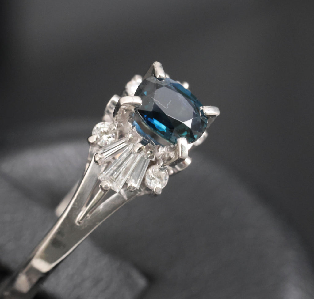 Fine 0.76ct Natural Blue Sapphire & 0.30ct Diamond Platinum Ring, Size 6.75