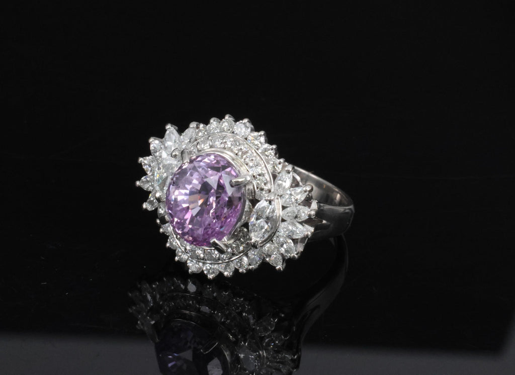 5.26ct Purple Sapphire GIA Heated Ceylon 1.43ct Diamond Platinum Ring, Size 7
