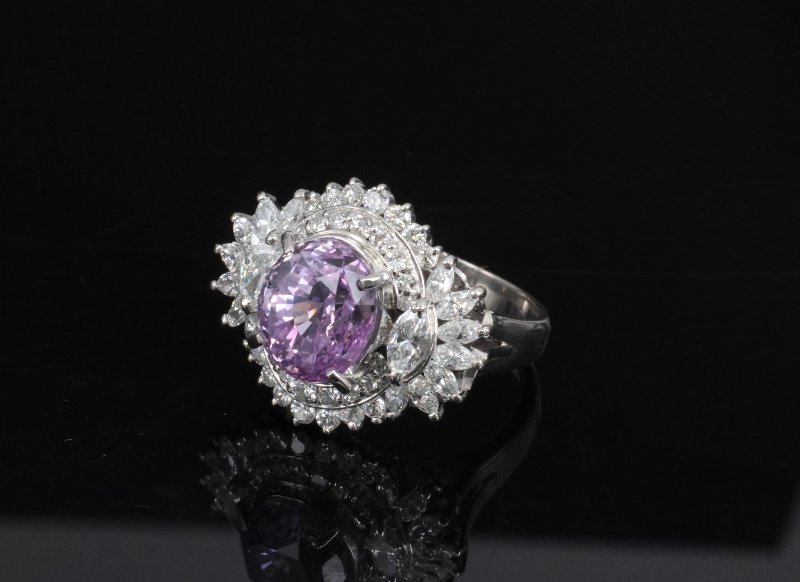 5.26ct Purple Sapphire GIA Heated Ceylon 1.43ct Diamond Platinum Ring, Size 7