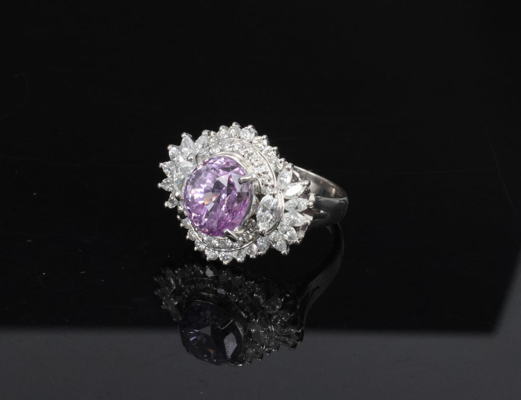 5.26ct Purple Sapphire GIA Heated Ceylon 1.43ct Diamond Platinum Ring, Size 7