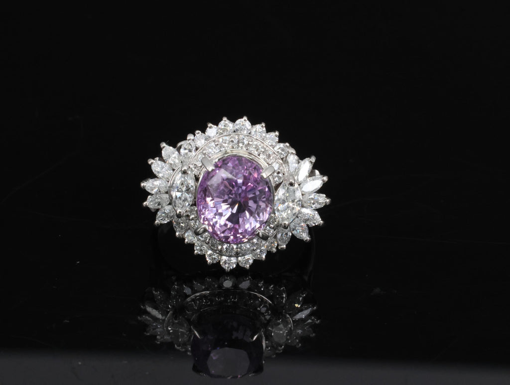 5.26ct Purple Sapphire GIA Heated Ceylon 1.43ct Diamond Platinum Ring, Size 7