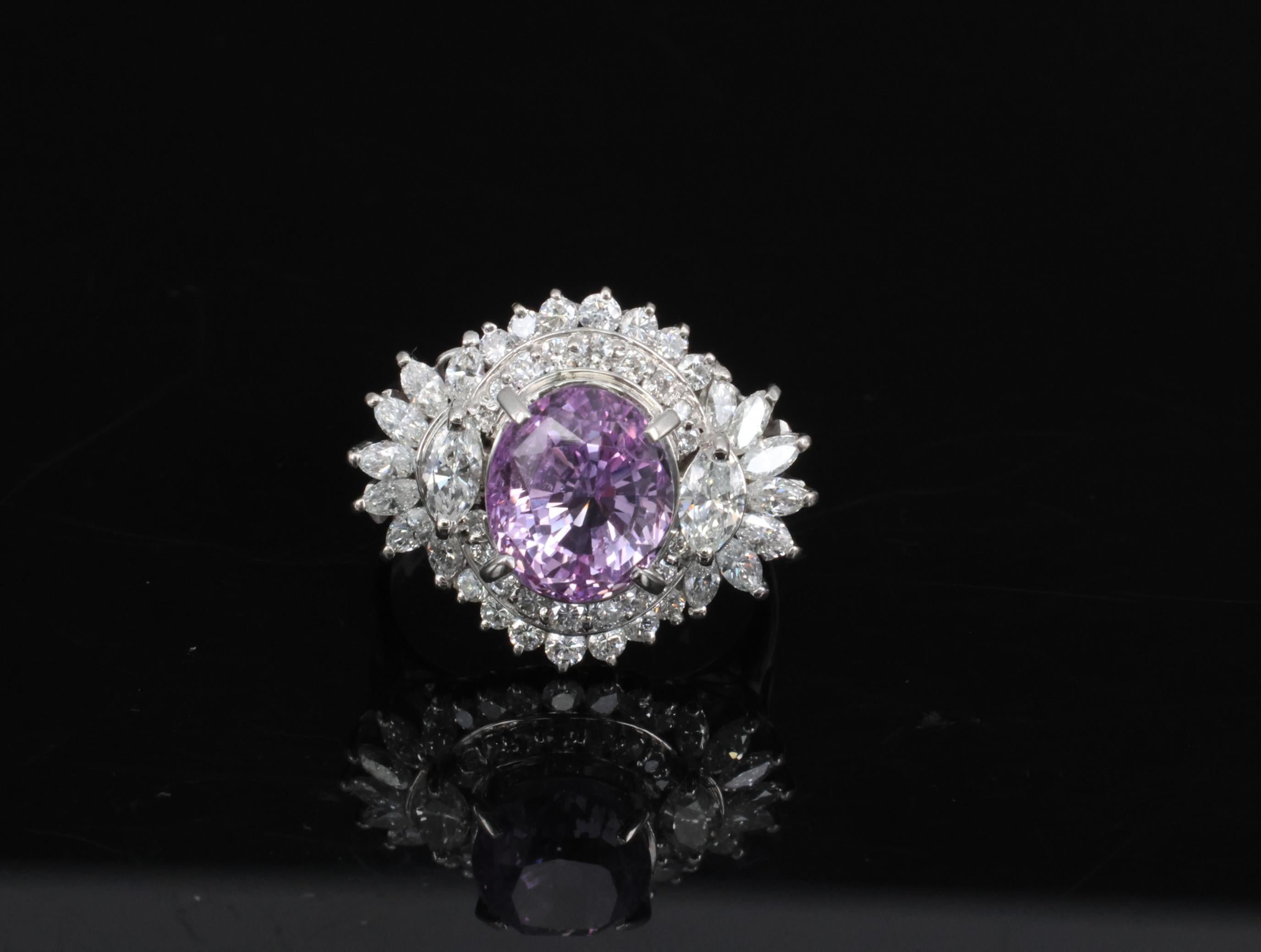 5.26ct Purple Sapphire GIA Heated Ceylon 1.43ct Diamond Platinum Ring, Size 7