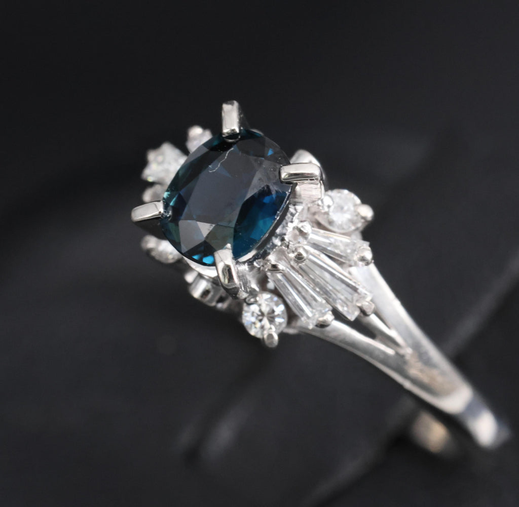 Fine 0.76ct Natural Blue Sapphire & 0.30ct Diamond Platinum Ring, Size 6.75