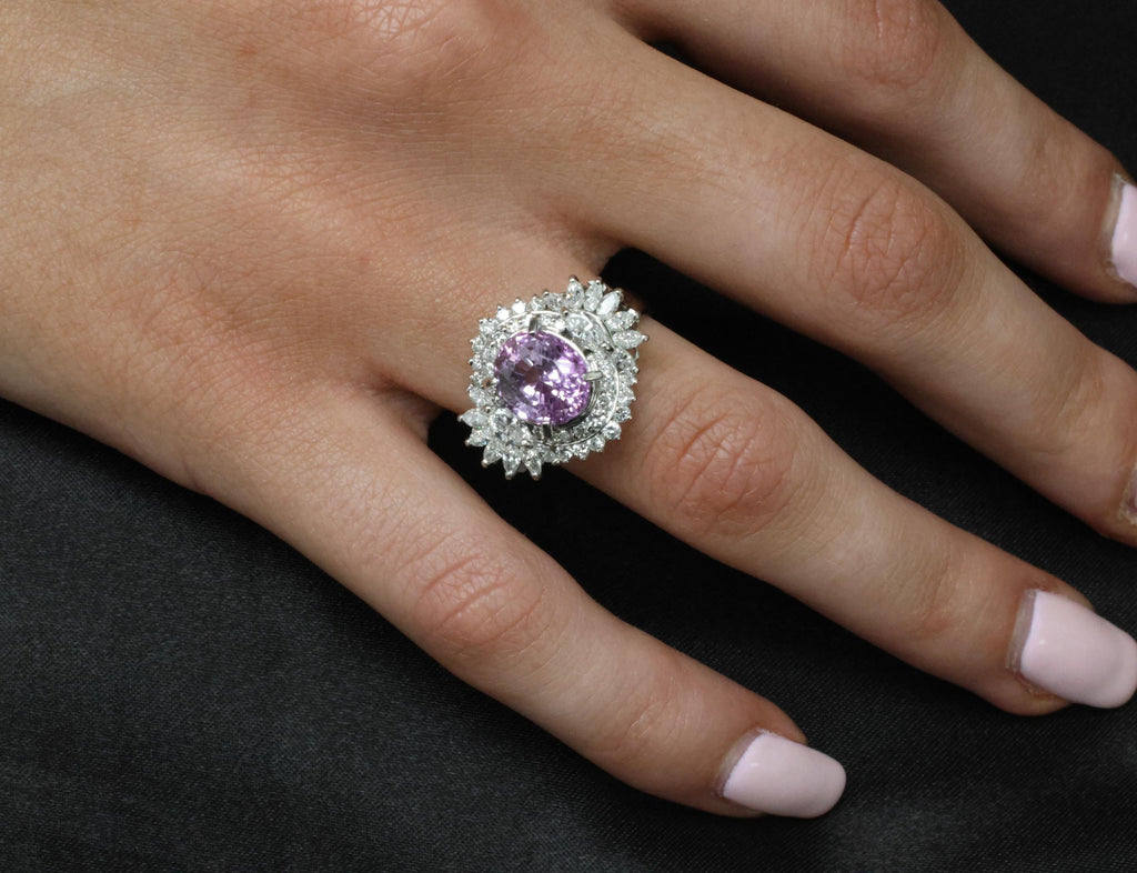 5.26ct Purple Sapphire GIA Heated Ceylon 1.43ct Diamond Platinum Ring, Size 7