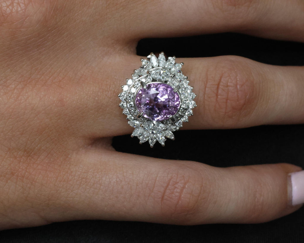 5.26ct Purple Sapphire GIA Heated Ceylon 1.43ct Diamond Platinum Ring, Size 7