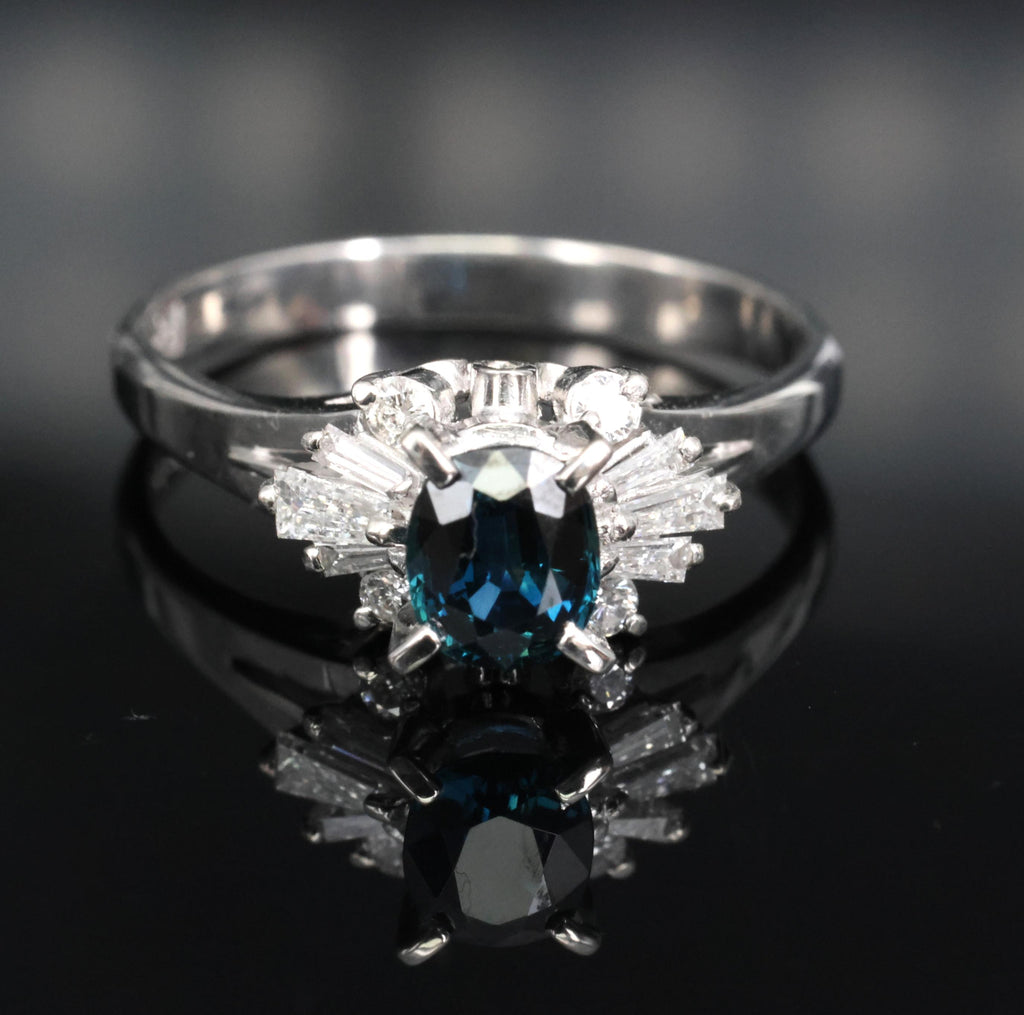 Fine 0.76ct Natural Blue Sapphire & 0.30ct Diamond Platinum Ring, Size 6.75