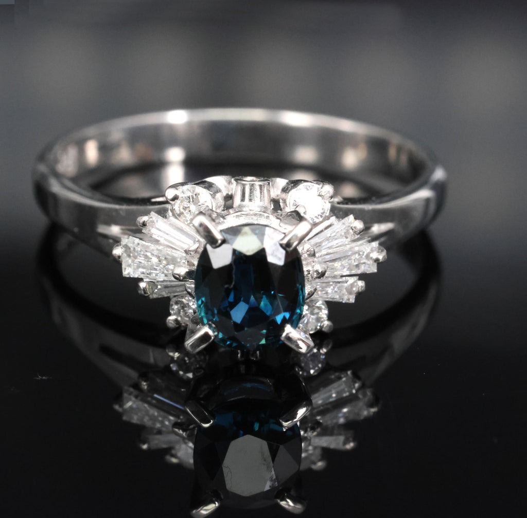 Fine 0.76ct Natural Blue Sapphire & 0.30ct Diamond Platinum Ring, Size 6.75