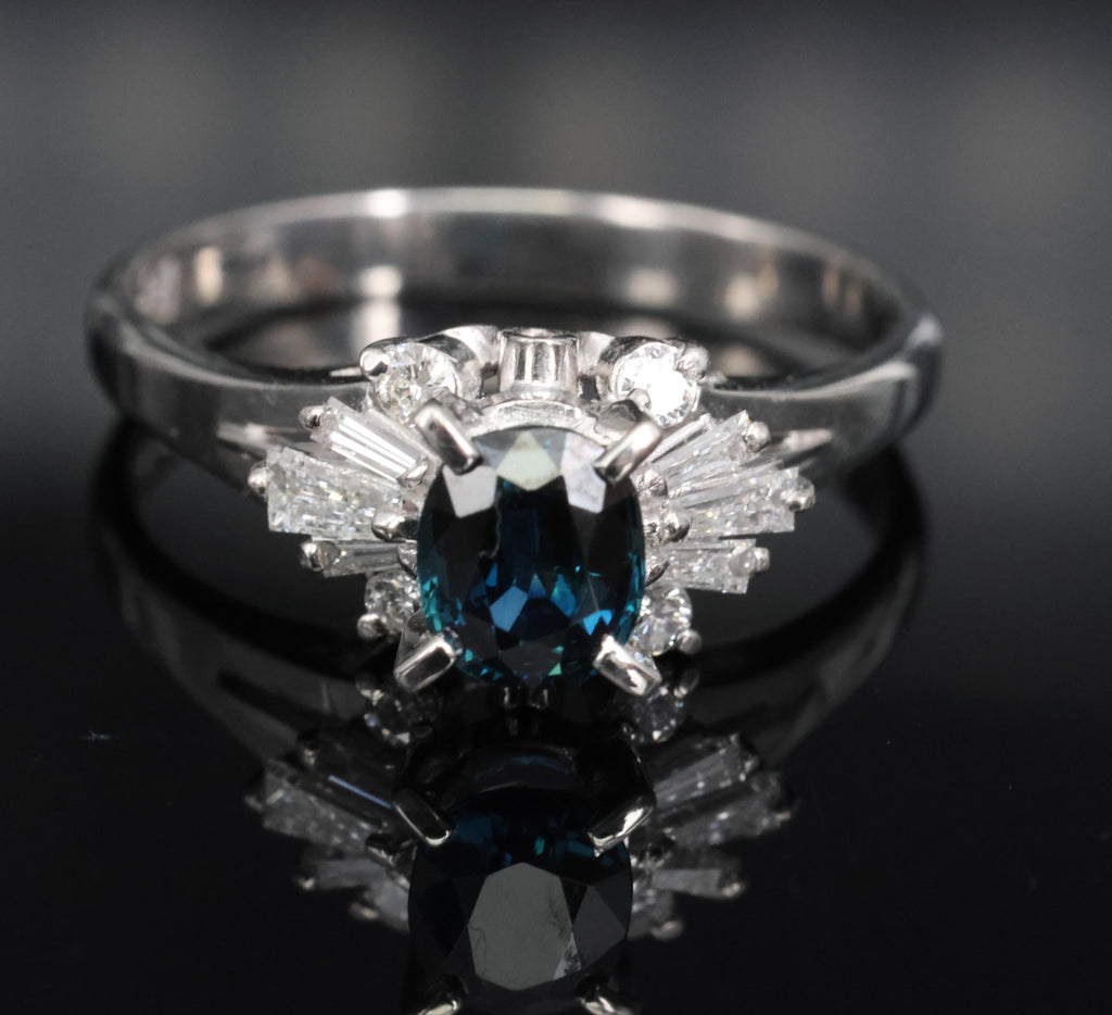 Fine 0.76ct Natural Blue Sapphire & 0.30ct Diamond Platinum Ring, Size 6.75