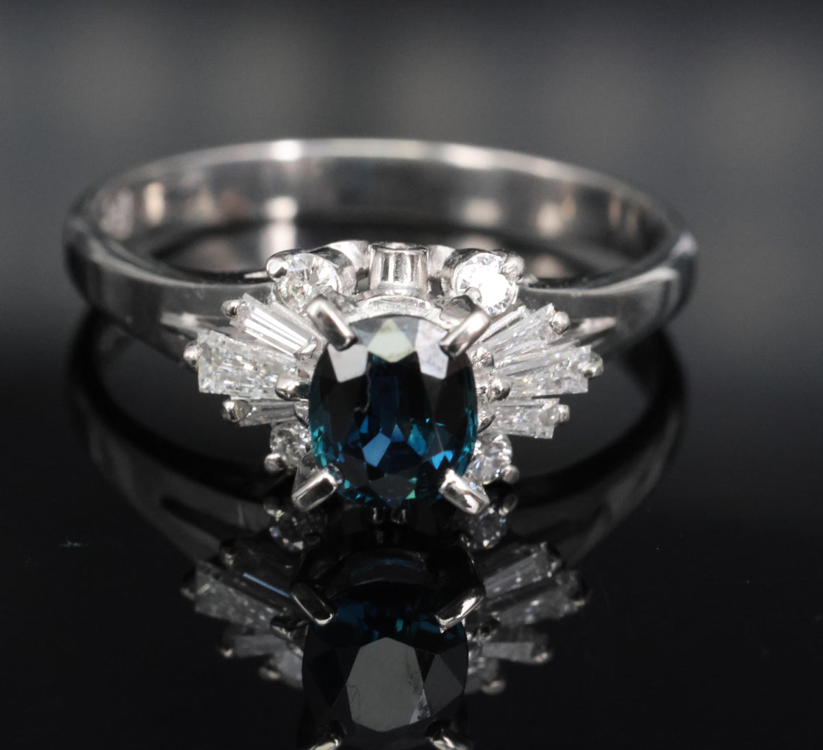 Fine 0.76ct Natural Blue Sapphire & 0.30ct Diamond Platinum Ring, Size 6.75