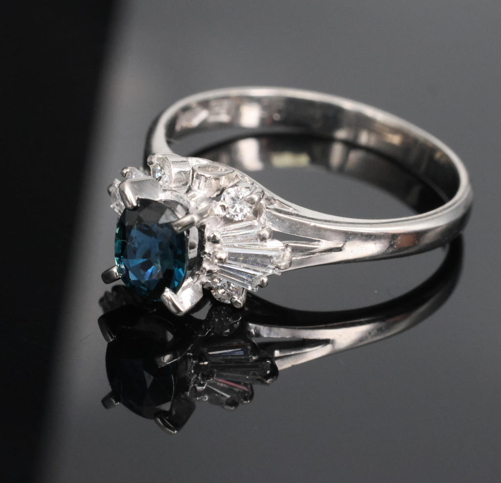 Fine 0.76ct Natural Blue Sapphire & 0.30ct Diamond Platinum Ring, Size 6.75