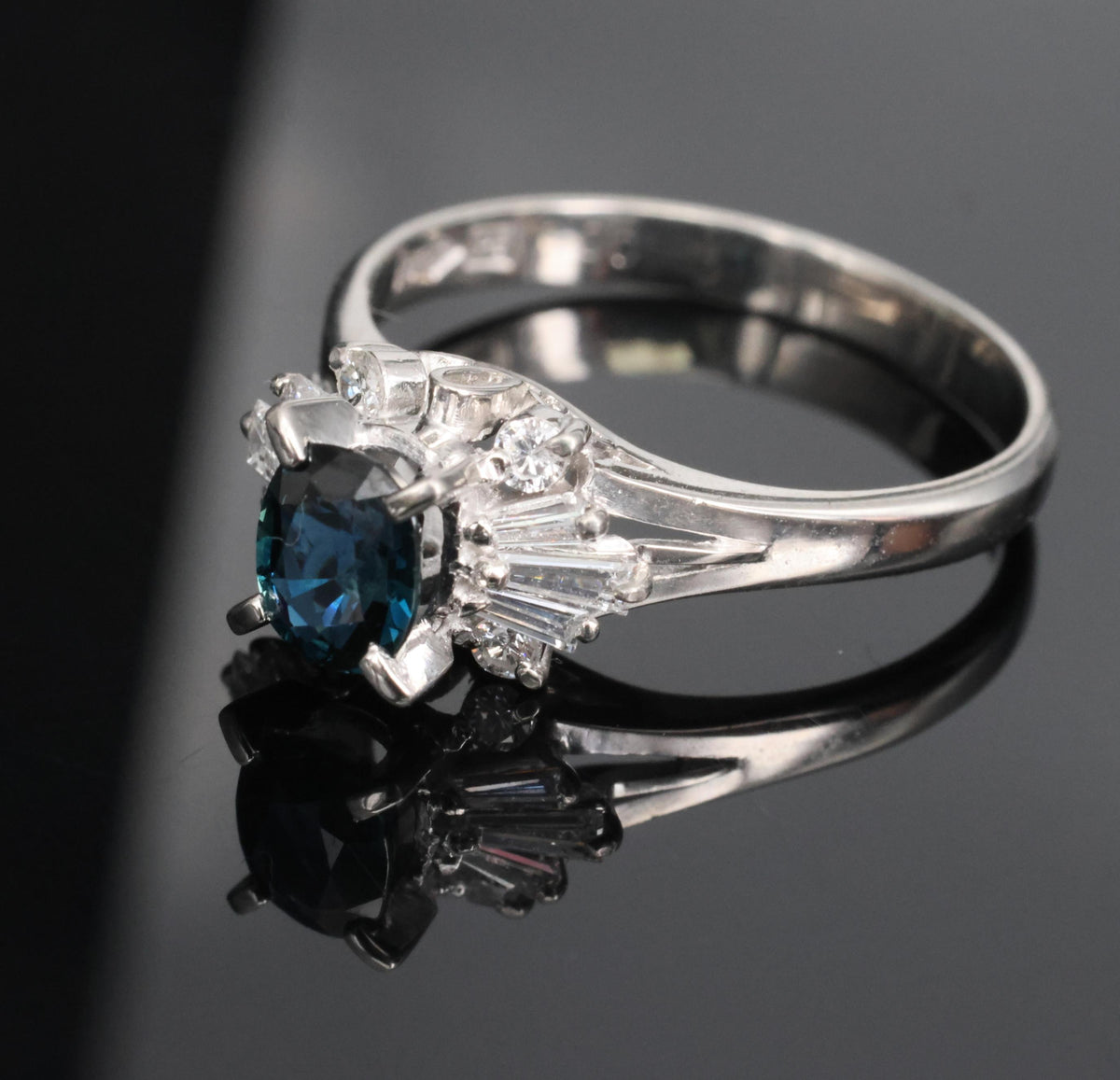 Fine 0.76ct Natural Blue Sapphire & 0.30ct Diamond Platinum Ring, Size 6.75