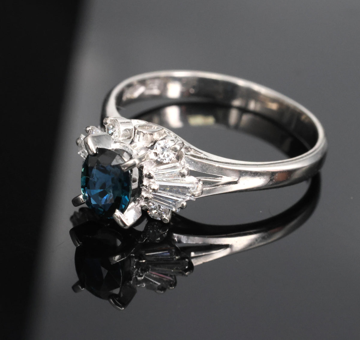 Fine 0.76ct Natural Blue Sapphire & 0.30ct Diamond Platinum Ring, Size 6.75